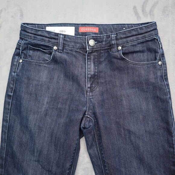 Guess Pants Boys 12 Blue Straight Button Zip 5 Pocket Logo Dark Wash Denim Jeans - Picture 9 of 16